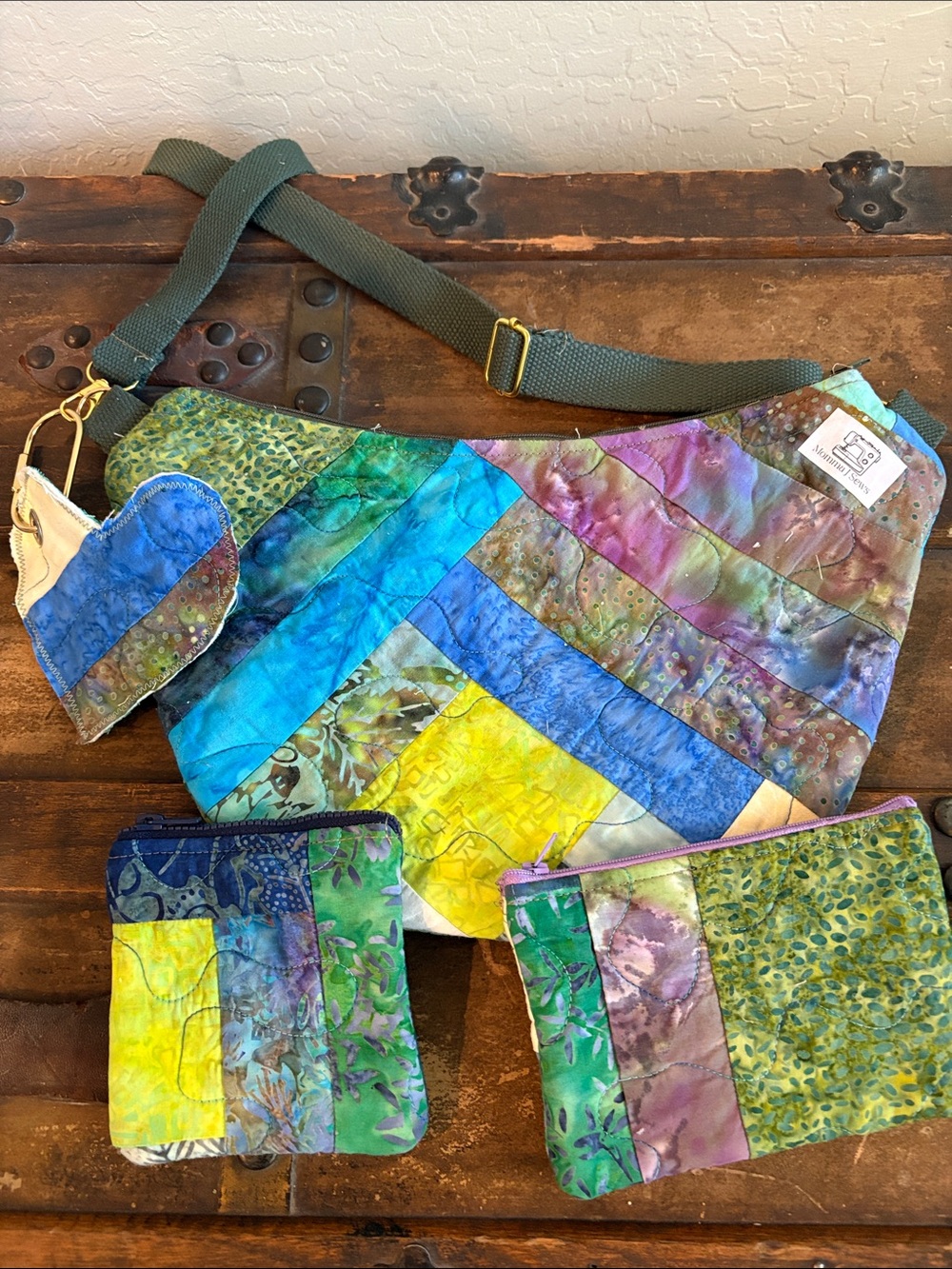 Handmade Multicolor Patchwork Crossbody Bag with Matching Pouches